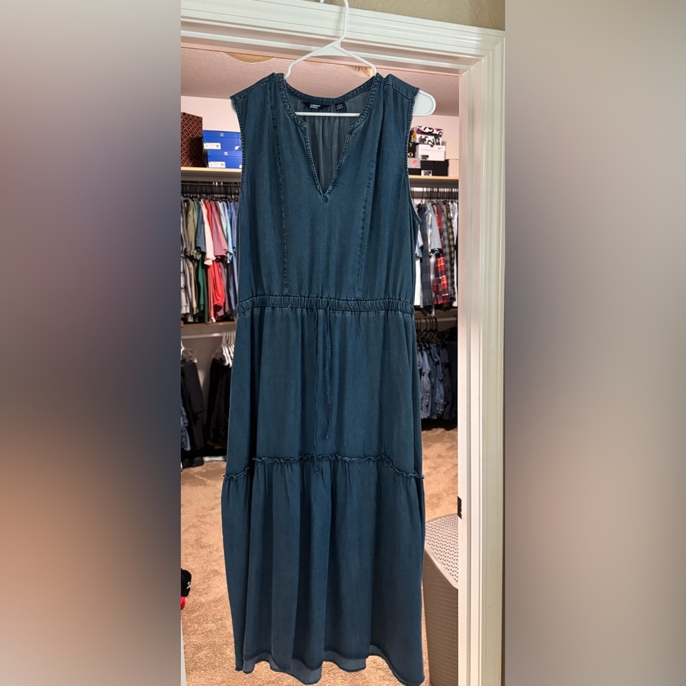 Lands' End Women's Light Blue Denim Long Dress